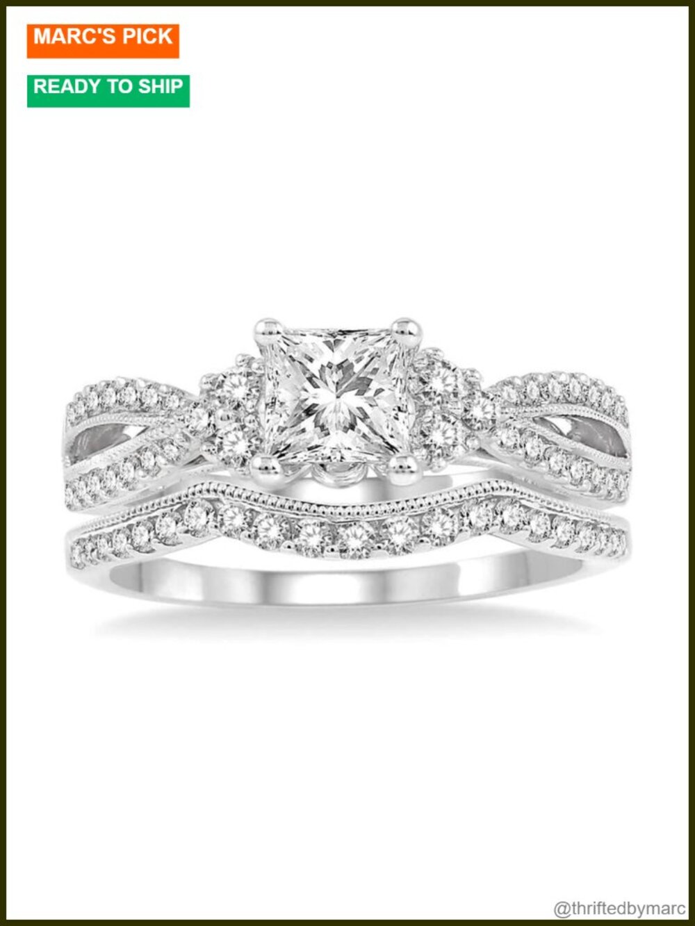 1.5 Ct Princess Cut Moissanite Bridal Set Platinum Plated Silver